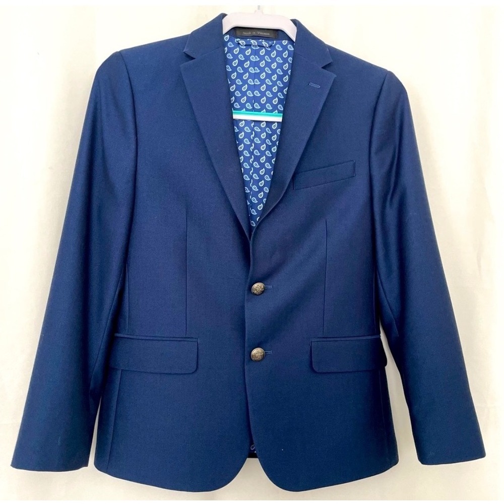 Michael Strahan Navy Blue Blazer Jacket Gold Crest Buttons Paisley Lining 18R